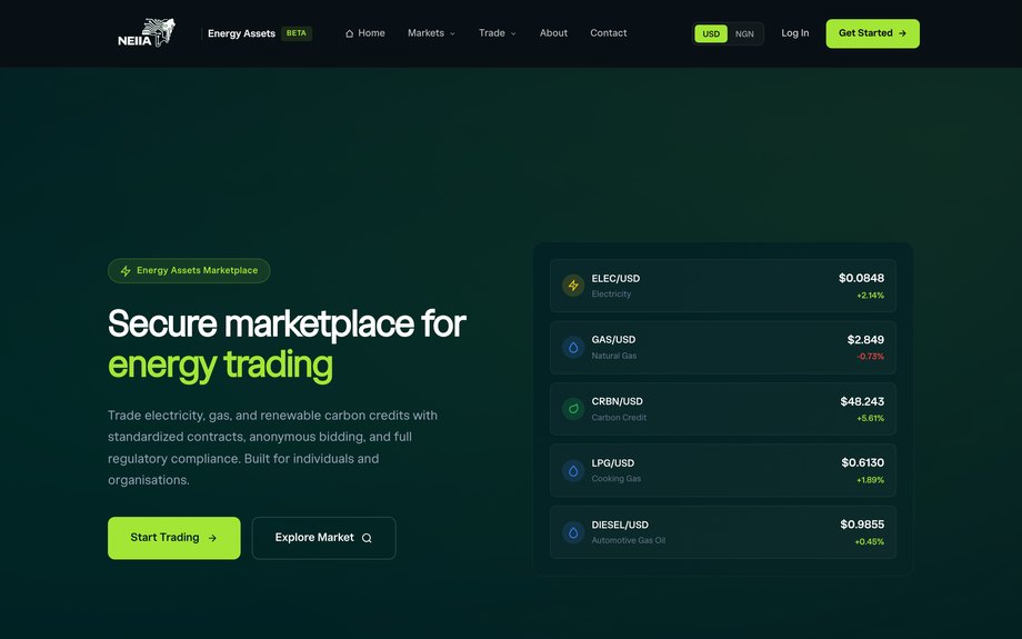 Energy Assets product screen