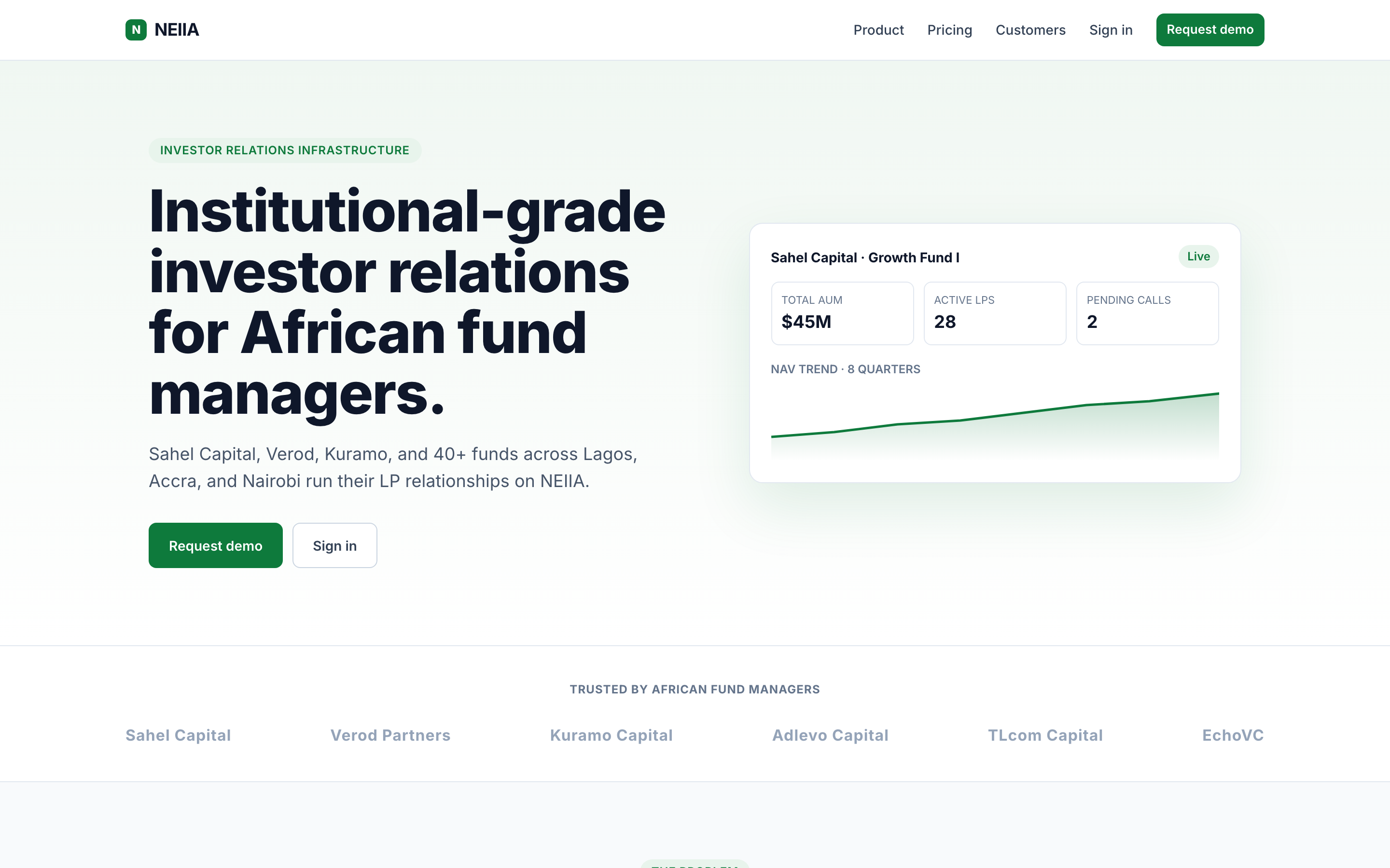 LP Portal public landing — institutional-grade investor relations infrastructure for African fund managers.